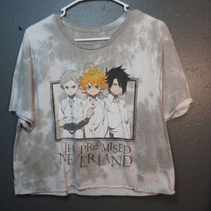 The Promised Neverland Womens Crop Tye Dye White Grey Graphic Shirt Size Medium